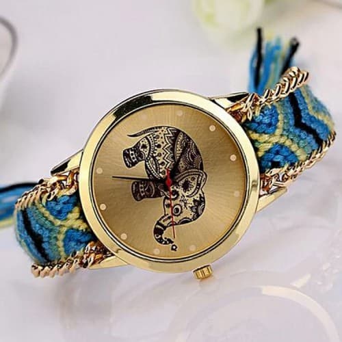 Elephant Pattern Watch Handmade Braided Beautiful Navy_Blue